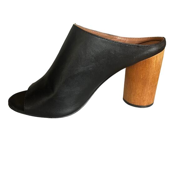 Urban Outfitters Black Open Toe Wooden Chunky Slide Sandals Heels Size 9 - Picture 4 of 11